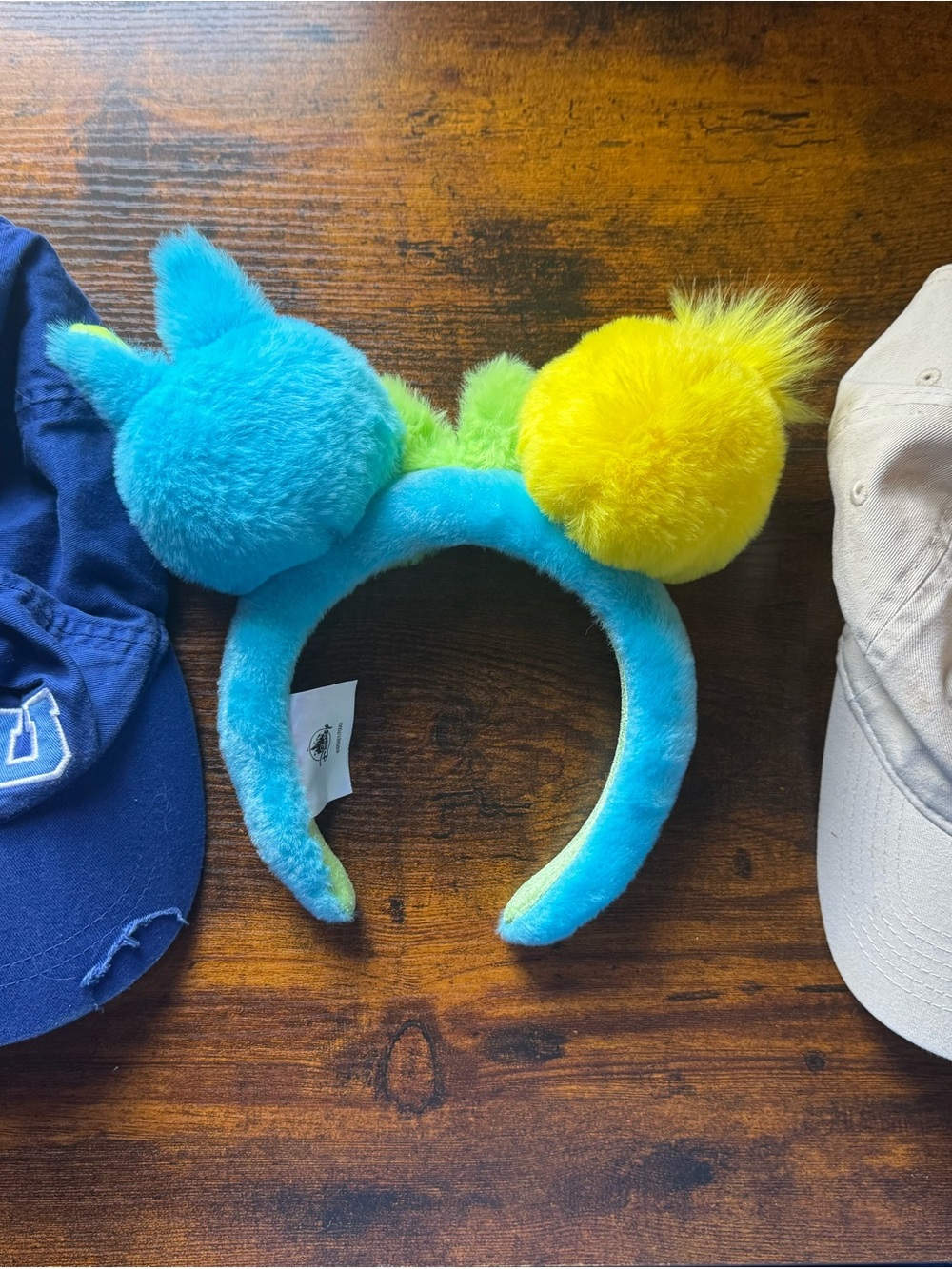 Plush Blue and Yellow Kids Headband with Pom-Pom Ears